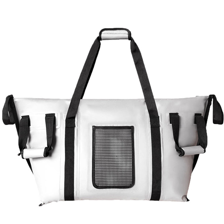 Buffalo Gear 58QT fish cooler bag with flat bottom for keeping catches fresh, insulated outdoor cooler bag for fishing trips.