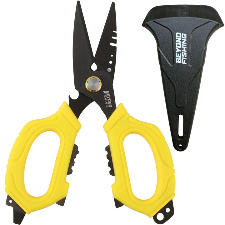 Beyond Braid 6.5-inch Omni Pro Fishing Shears with stainless steel blades and ergonomic handle for precise line cutting.
