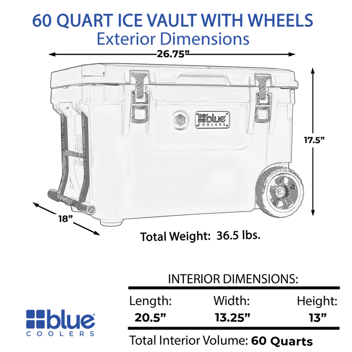 60 Quart Ice Vault Roto-Molded Cooler with Wheels