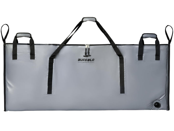 Buffalo Gear 60x24-inch fish cooler bag with YKK zipper, insulated storage for fishing trips and outdoor activities.
