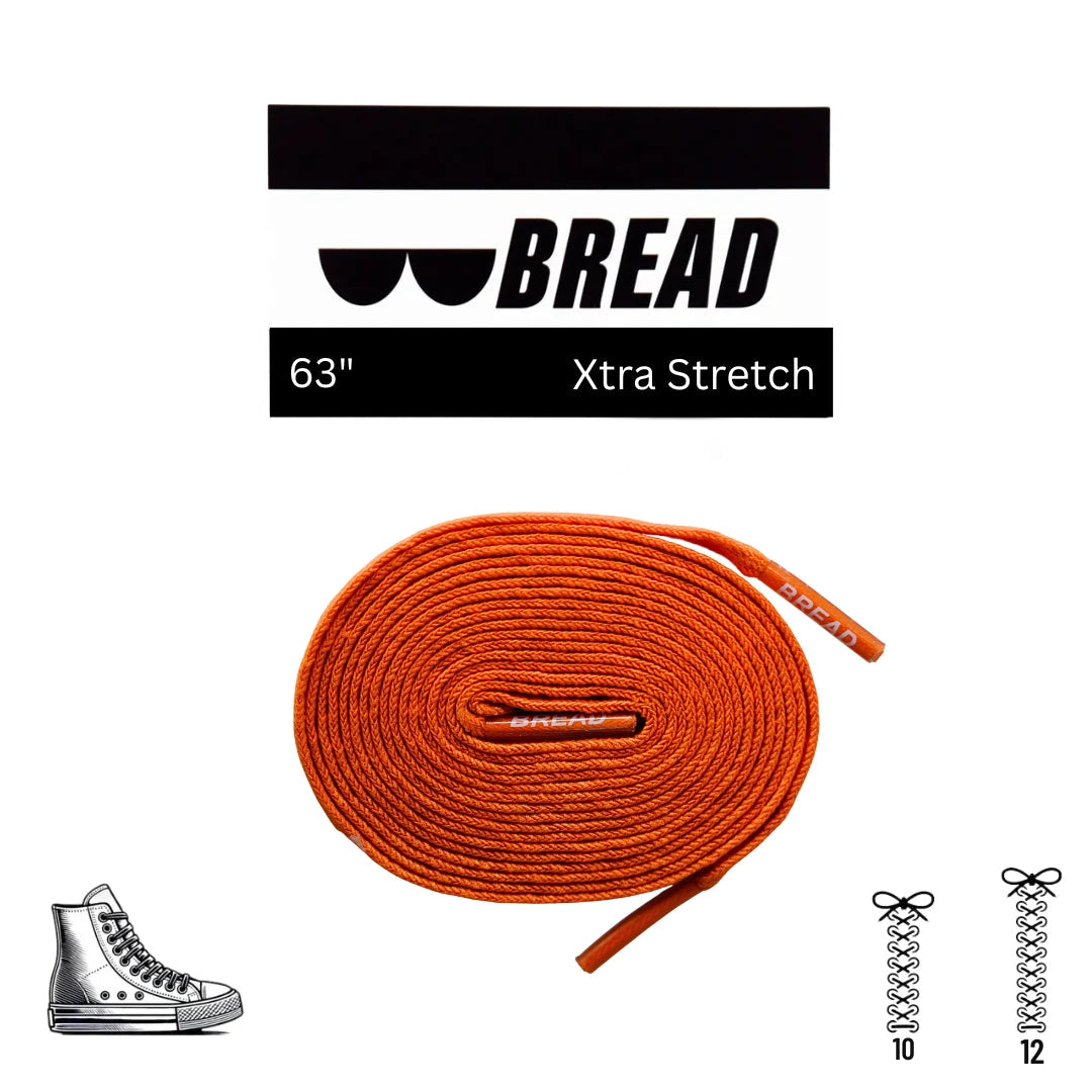 Coral orange elastic shoelace by Bread, stretchy and durable laces for sneakers or casual shoes, shown in close-up.