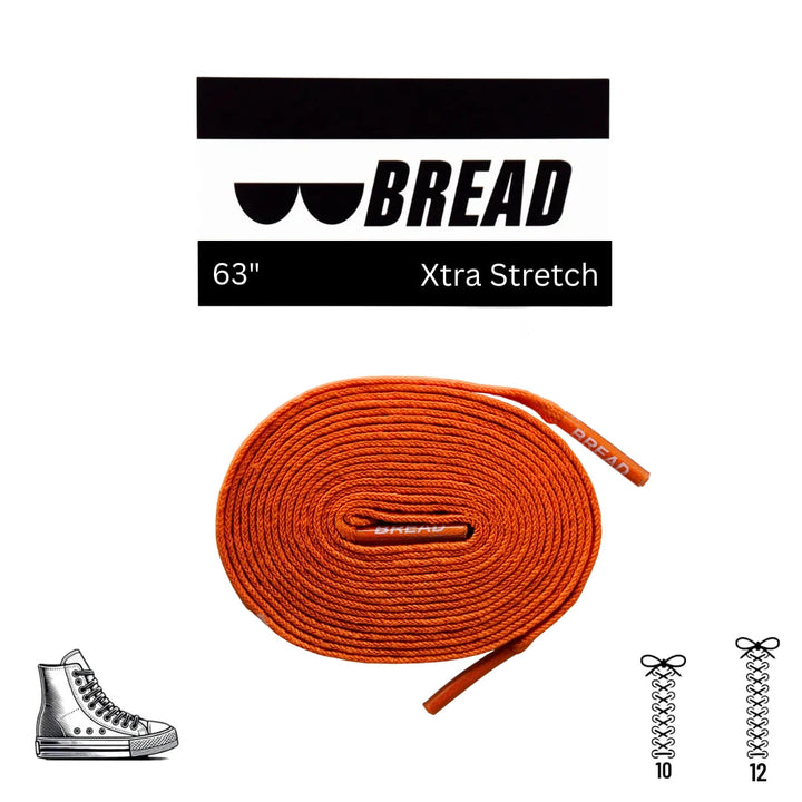 Coral orange elastic shoelace by Bread, stretchy and durable laces for sneakers or casual shoes, shown in close-up.