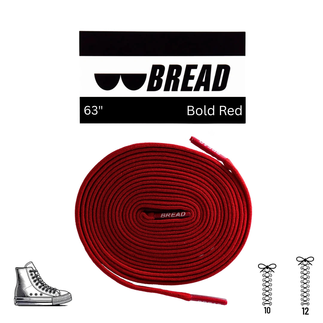 Red elastic shoelace by Bread, flexible and stretchy shoe lace design for comfortable fit and easy wear.