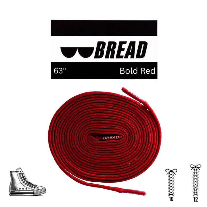 Red elastic shoelace by Bread, flexible and stretchy shoe lace design for comfortable fit and easy wear.