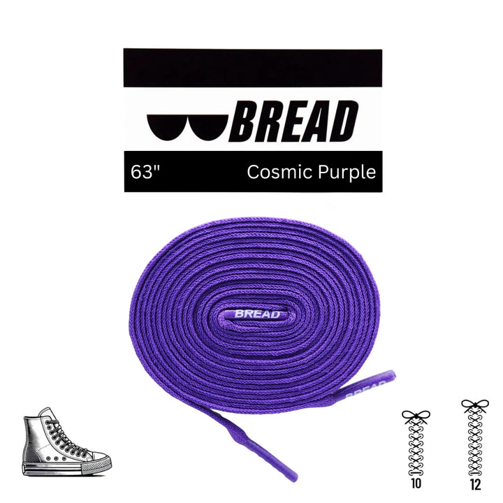 Elastic shoelace in cosmic purple color by Bread, showcasing the flexible, vibrant lace against a neutral background.