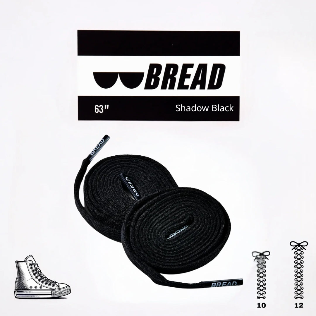 Sparkly black elastic shoelace by Bread, featuring a sleek, stretchy design perfect for casual and athletic footwear.