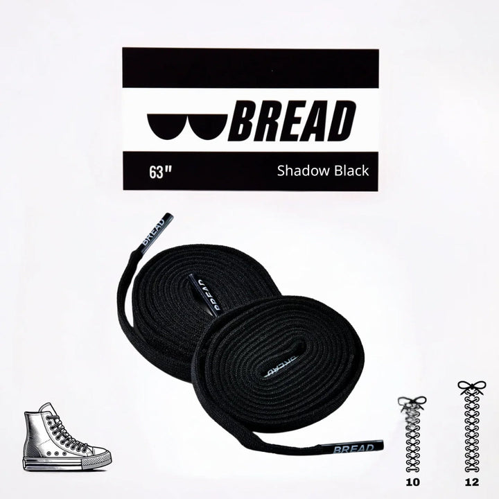 Sparkly black elastic shoelace by Bread, featuring a sleek, stretchy design perfect for casual and athletic footwear.