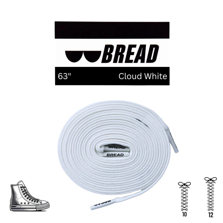 Elastic shoelace in Cloud White by Bread, showing a close-up of the flexible, durable laces on a shoe.