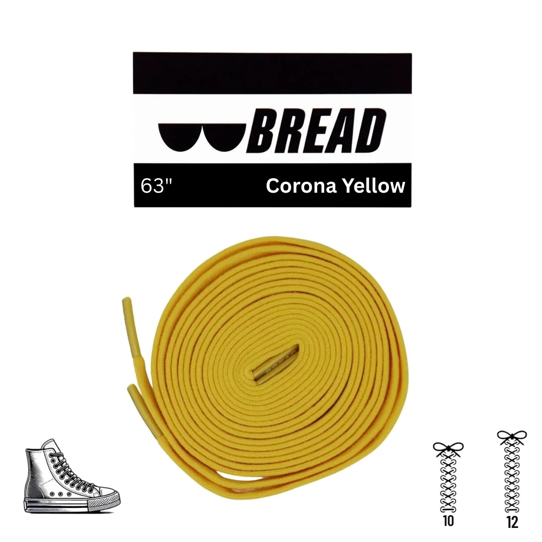 Elastic shoelace in vibrant yellow from Bread's Corona Yellow collection, featuring durable, flexible design for comfortable fit.