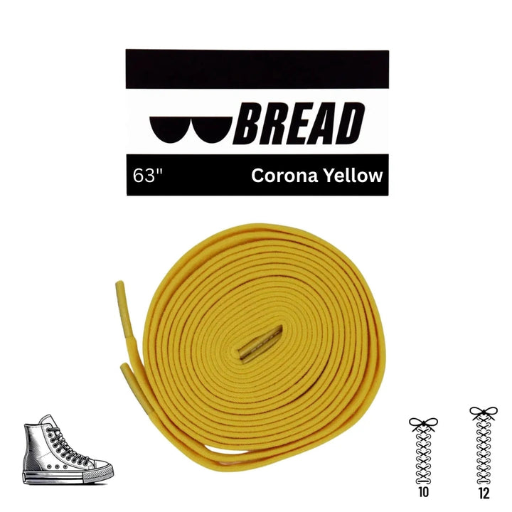 Elastic shoelace in vibrant yellow from Bread's Corona Yellow collection, featuring durable, flexible design for comfortable fit.