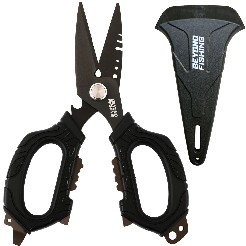 Beyond Braid 6.5-inch Omni Pro fishing shears with stainless steel blades and ergonomic handle for precise cutting.