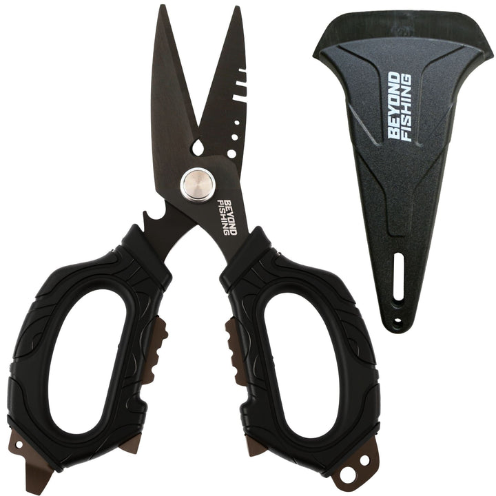 Beyond Braid 6.5-inch Omni Pro fishing shears with stainless steel blades and ergonomic handle for precise cutting.