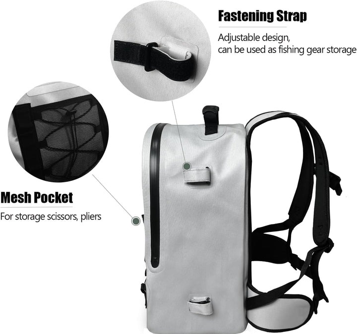 27QT Waterproof Fishing Backpack with Rod Holder