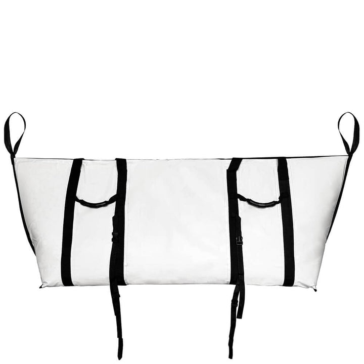 Buffalo Gear fish cooler bag, 72x30 inches with YKK zipper and flat bottom, designed for keeping fish fresh and secure during transport.