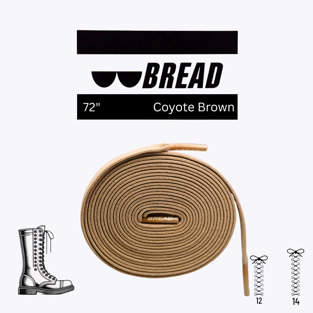Coyote brown elastic shoelace by Bread, showing flexible, stretchable laces suitable for casual sneakers or athletic shoes.