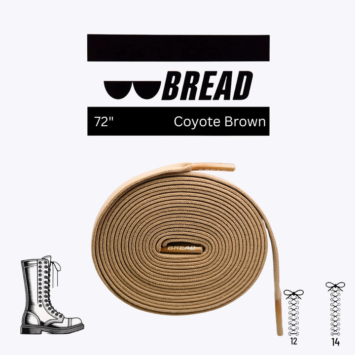 Coyote brown elastic shoelace by Bread, showing flexible, stretchable laces suitable for casual sneakers or athletic shoes.