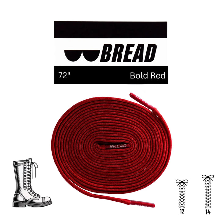 Elastic shoelace in bold red color by Bread, with close-up view showing the stretchy, durable material and secure aglets.