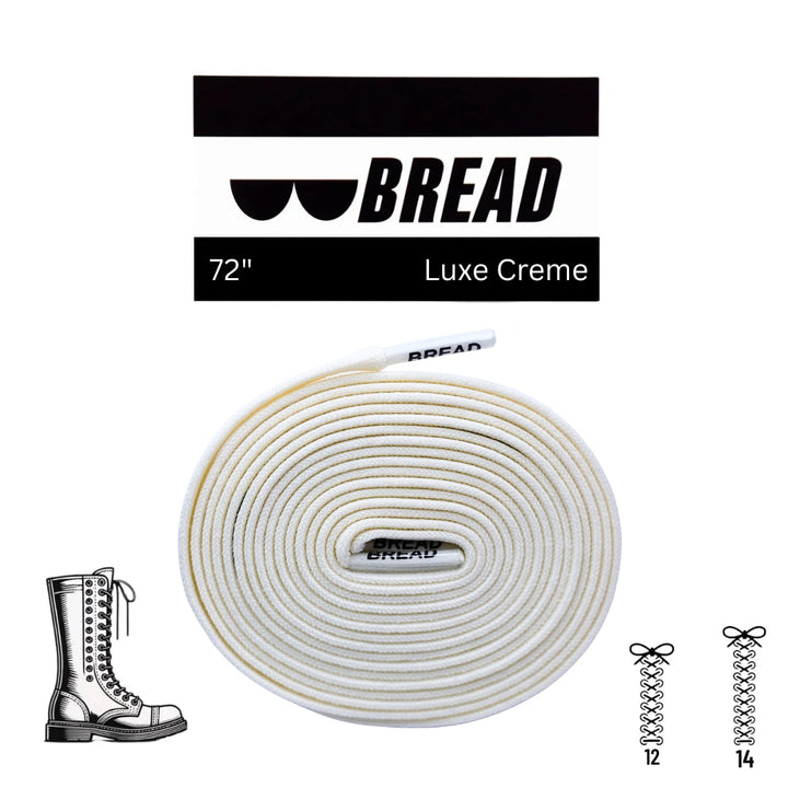 Bread Luxe Creme elastic shoelaces, close-up of soft, cream-colored stretchy laces for sneakers or casual shoes.