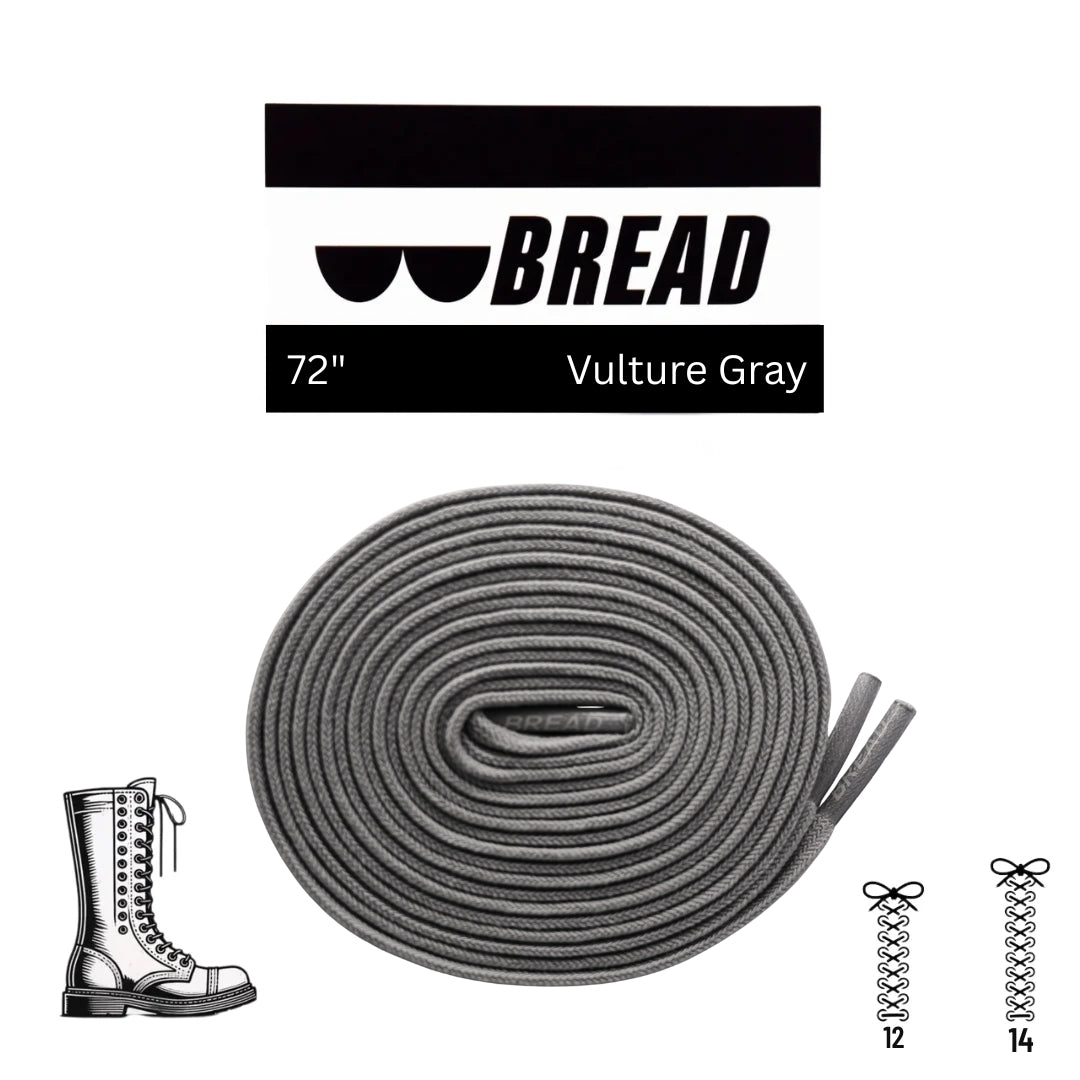 Gray elastic shoelace by Bread, Vulture Gray color, close-up of stretchy, durable laces designed for easy shoe fastening.