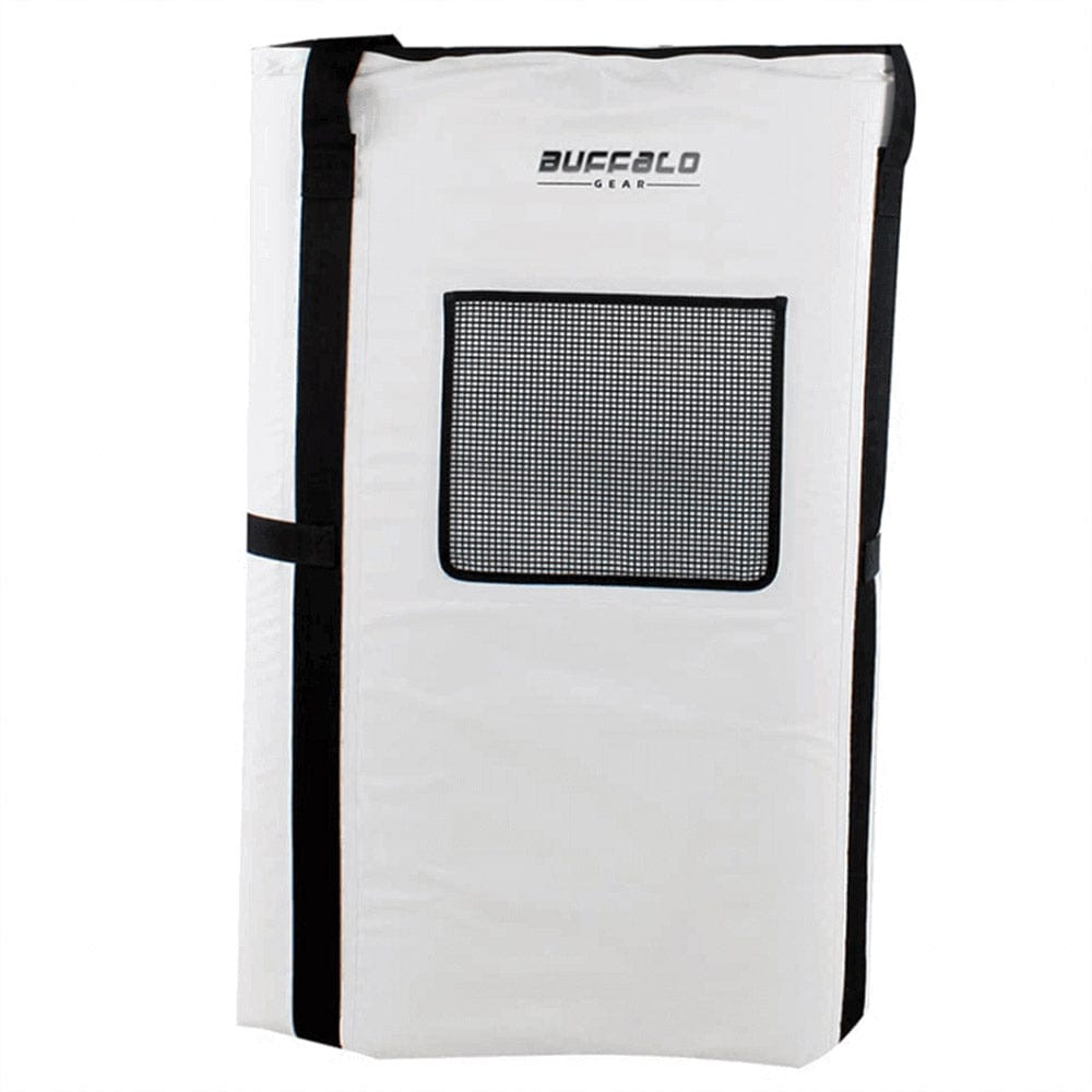 Buffalo Gear 80x40-inch fish cooler bag with durable YKK zipper, insulated for keeping fish fresh during fishing trips.