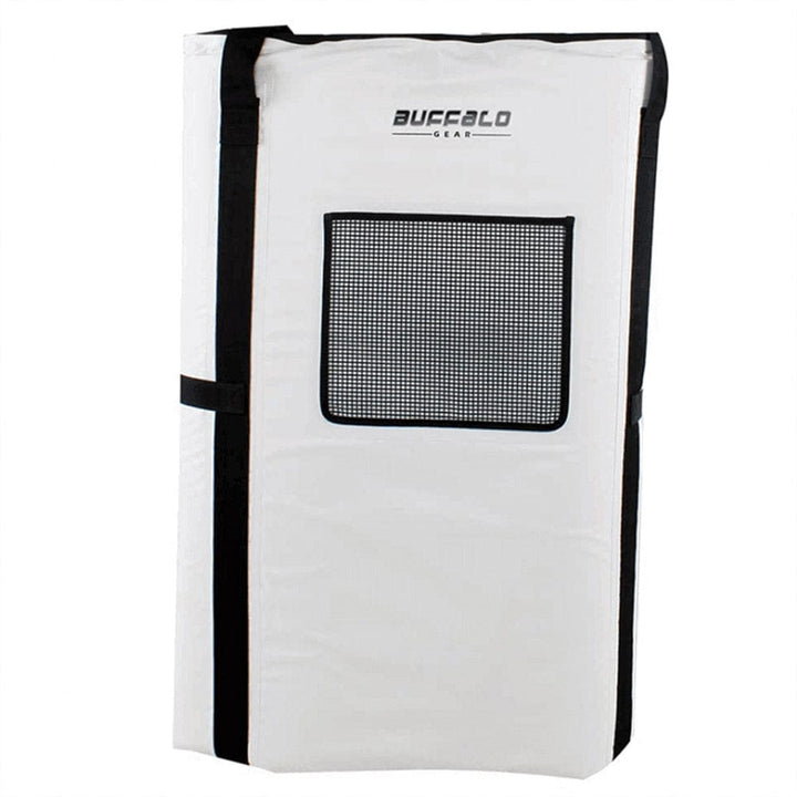 Buffalo Gear 80x40-inch fish cooler bag with durable YKK zipper, insulated for keeping fish fresh during fishing trips.