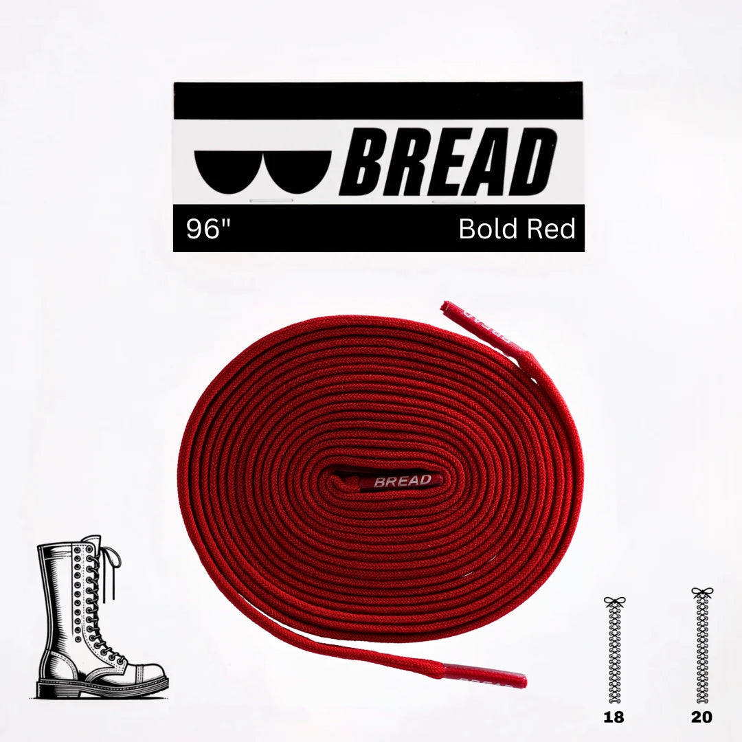 Elastic shoelace in bold red from Bread, shown stretched out with flexible, durable design for easy fitting and secure wear.