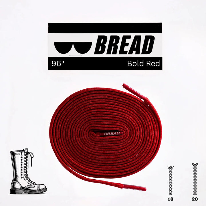 Elastic shoelace in bold red from Bread, shown stretched out with flexible, durable design for easy fitting and secure wear.