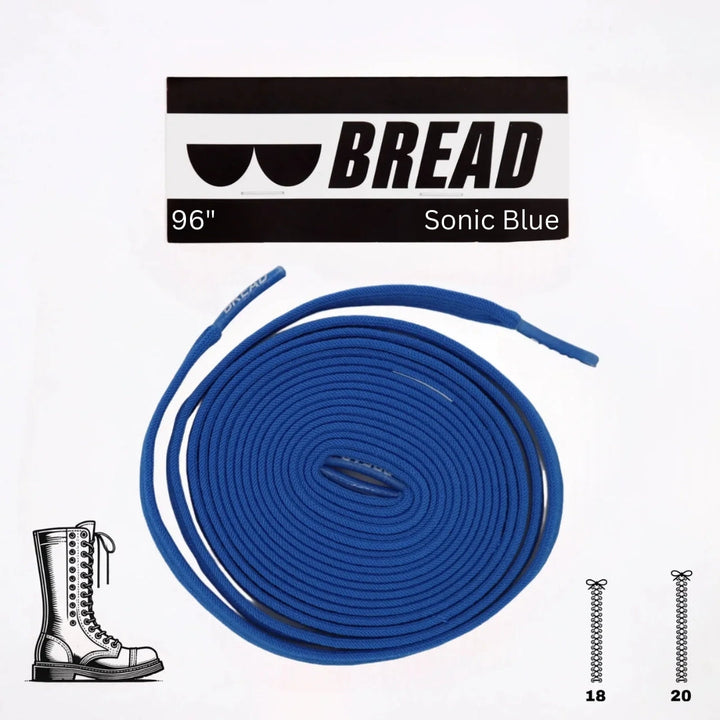 Blue elastic shoelace by Bread, showing the flexible, stretchy design ideal for comfortable footwear.