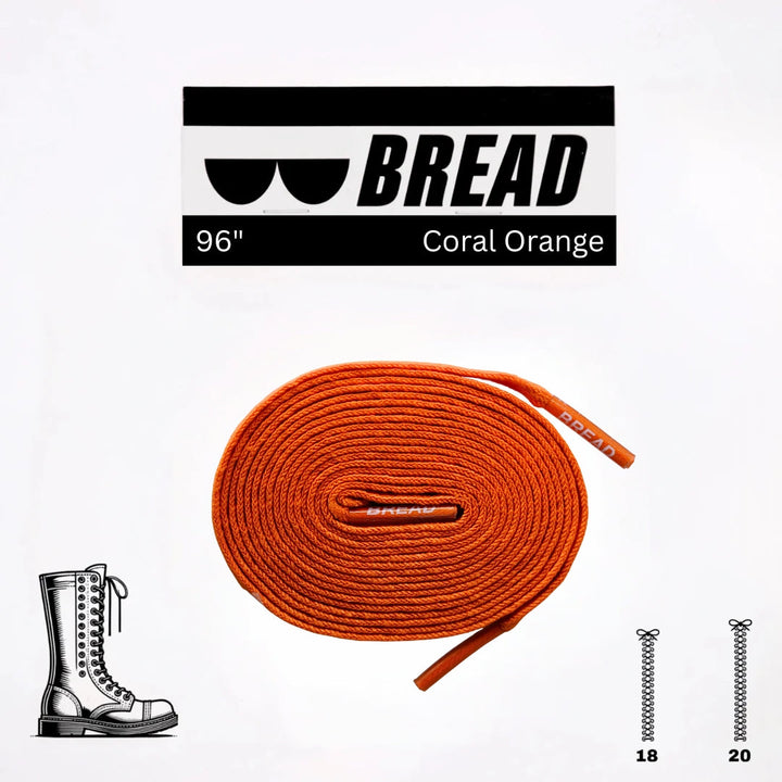 Coral orange elastic shoelace by Bread, flexible and durable laces for sneakers or casual shoes.