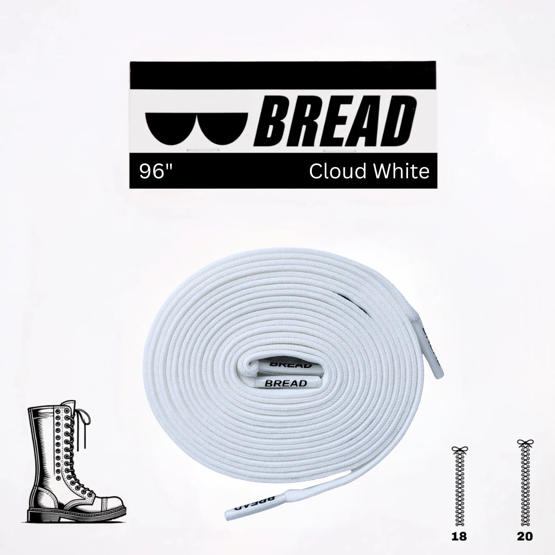 Elastic shoelace in Cloud White by Bread, showing close-up of flexible, durable laces for sneakers or casual shoes.