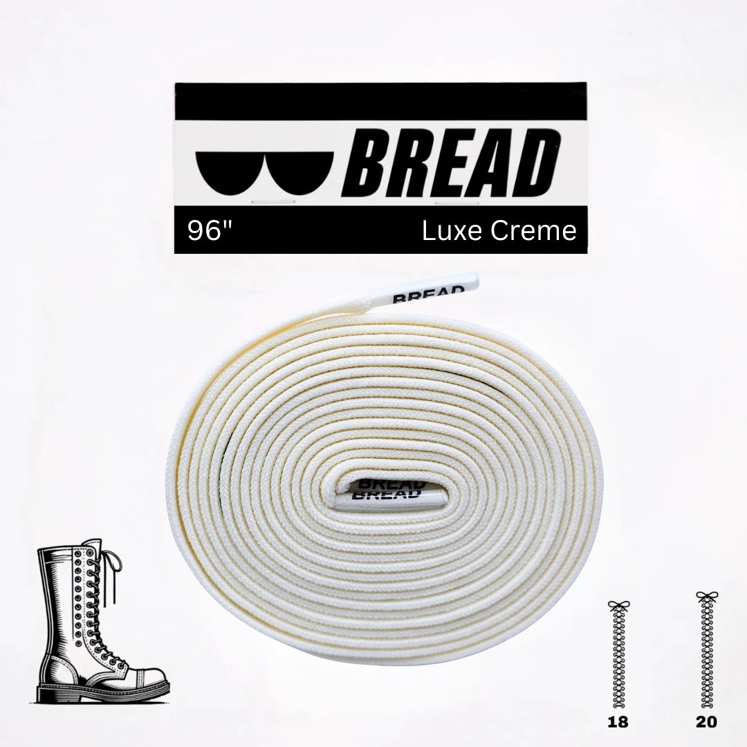 Elastic shoelace Luxe Creme by Bread, showcasing a close-up of the soft, flexible cream-colored laces for comfortable fit.