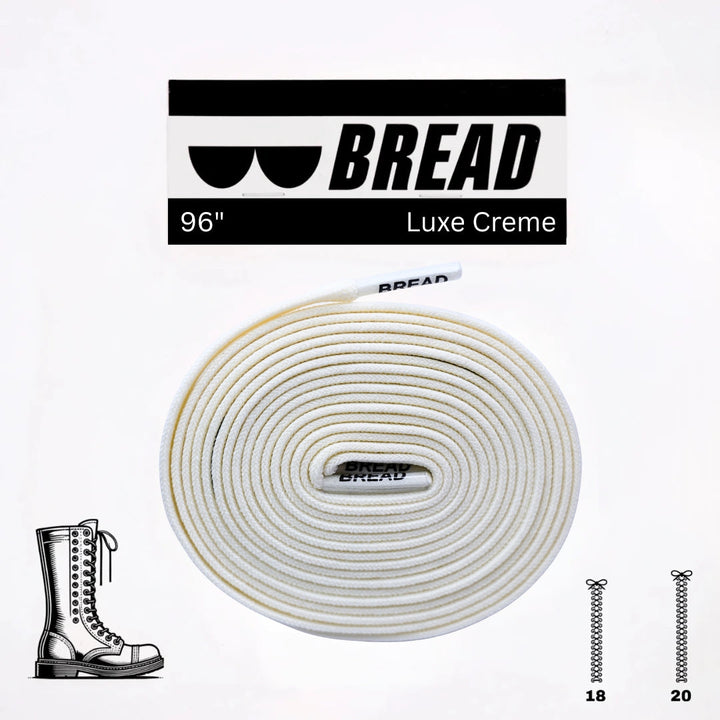 Elastic shoelace Luxe Creme by Bread, showcasing a close-up of the soft, flexible cream-colored laces for comfortable fit.