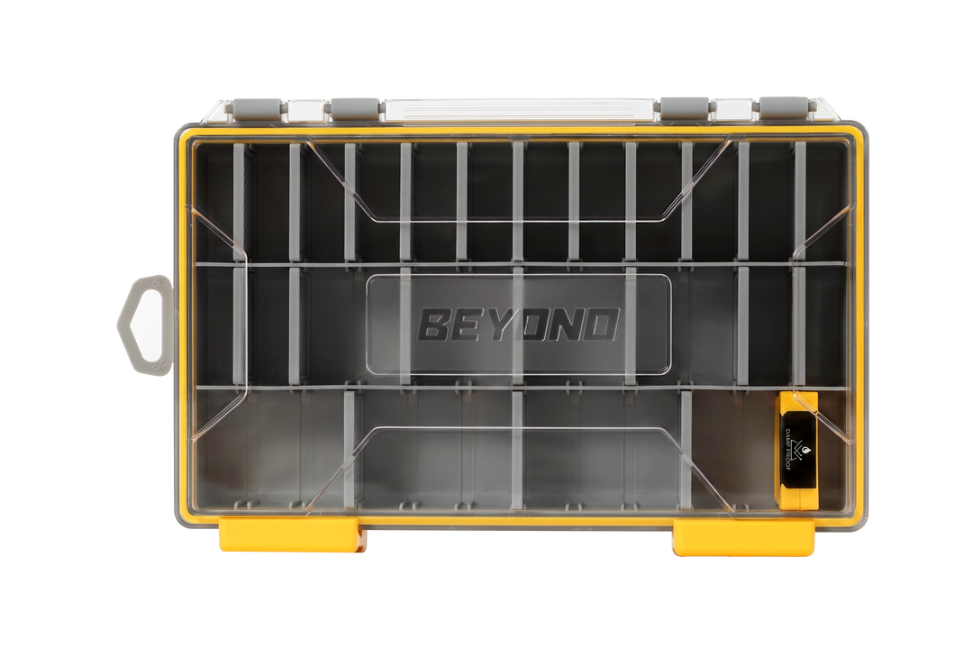 Beyond Fishing DryLock Waterproof Tackle Box, Watertight 3600 & 3700 Tackle Trays with Dual-Latch Seal, Adjustable Removable Dividers & Anti-Rust Desiccant, Lure & Terminal Tackle Organizer
