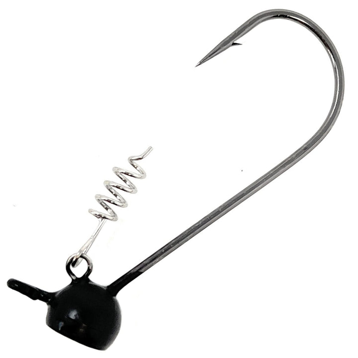 Reaction Tackle tungsten stand-up shaky head jigs in black, displayed in a 5-pack with detailed hooks and weighted heads.