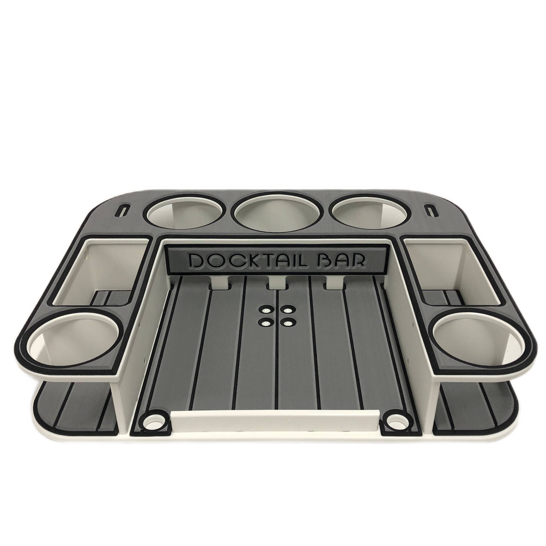 Docktail Butler Boat Table with Adjustable Rod Holder Mount