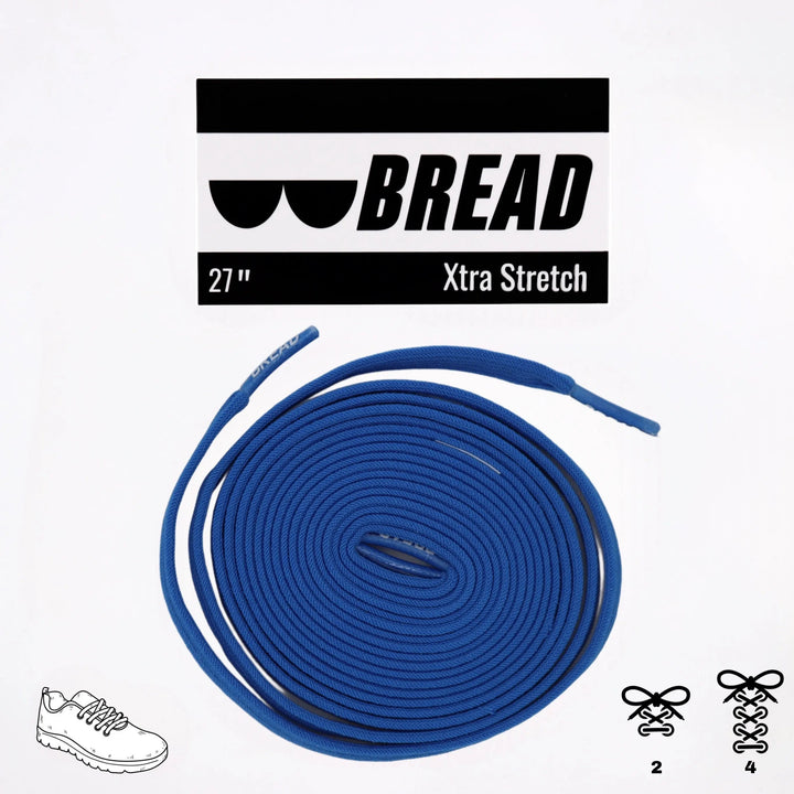 Sonic Blue elastic shoelace by Bread, showing a close-up of the bright blue stretchy laces for sneakers or casual shoes.