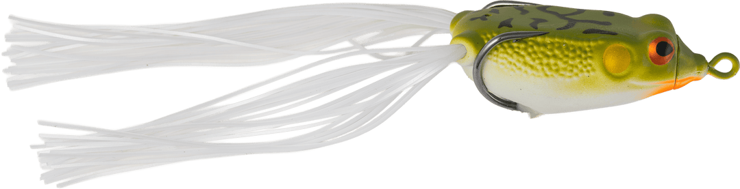 G-Ratt Baits Con Frog fishing lure in white and green, designed to mimic a frog for bass fishing success.