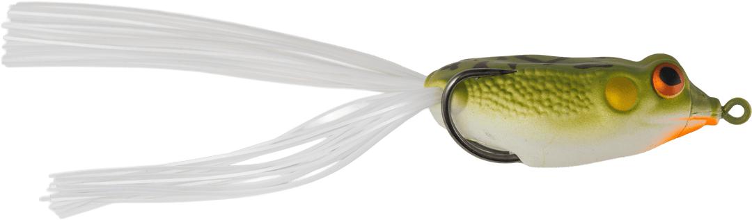 G-Ratt Baits Con Frog fishing lure in white and green, designed for freshwater bass fishing with realistic frog appearance.