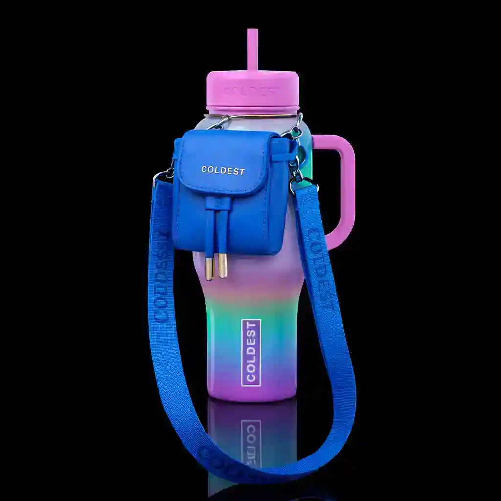 Mint-colored Coldest mini backpack with squeeze holder and key hanger, featuring a compact design and functional storage options.
