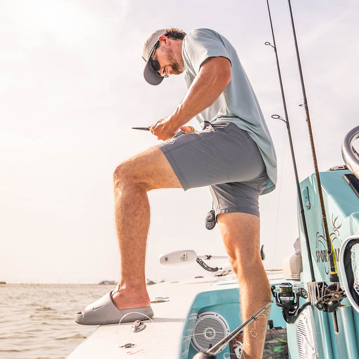 Sportsman Gear men's Bayou fishing shorts, lined 6-inch board shorts with a lightweight, quick-drying fabric for water activities.