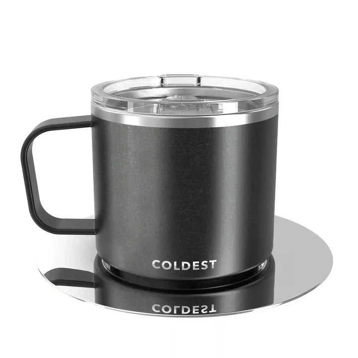 Coldest insulated espresso mug with a Stardust Glitter finish, featuring a sleek, shiny design perfect for hot coffee on the go.