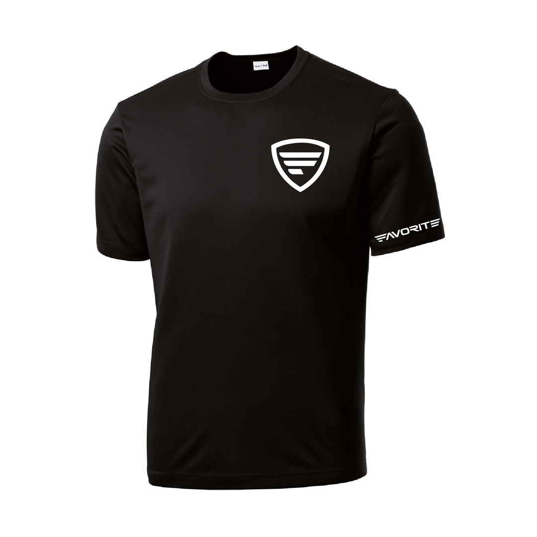 Favorite Performance T-Shirt by Favorite Fishing, lightweight athletic apparel in black with logo graphic on front.