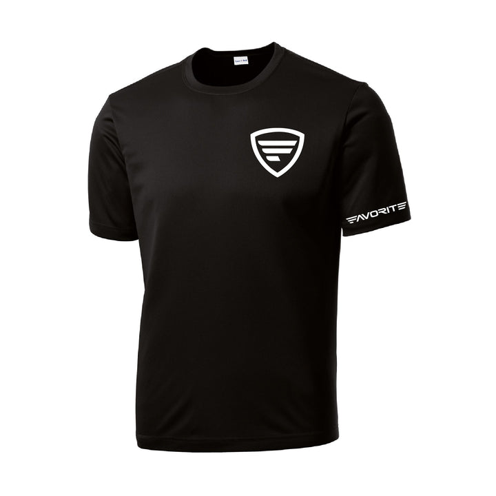 Favorite Performance T-Shirt by Favorite Fishing, lightweight athletic apparel in black with logo graphic on front.