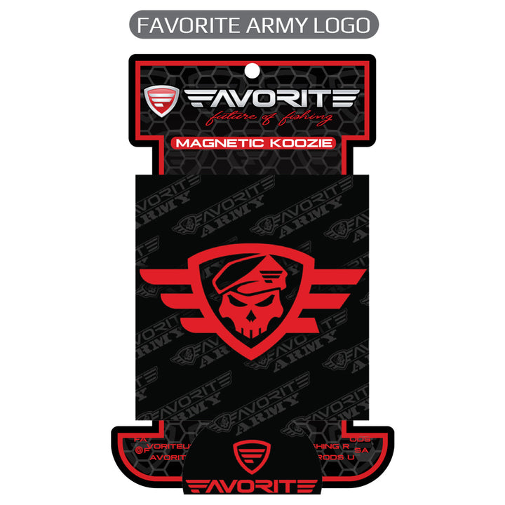 Favorite Fishing magnetic koozie accessory with Army logo design, keeps drinks cold and features a durable magnetic closure.