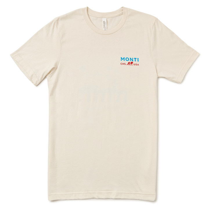 Monti Coolers Coastal Flood Advisory T-shirt featuring a flood warning graphic on a casual cotton tee.