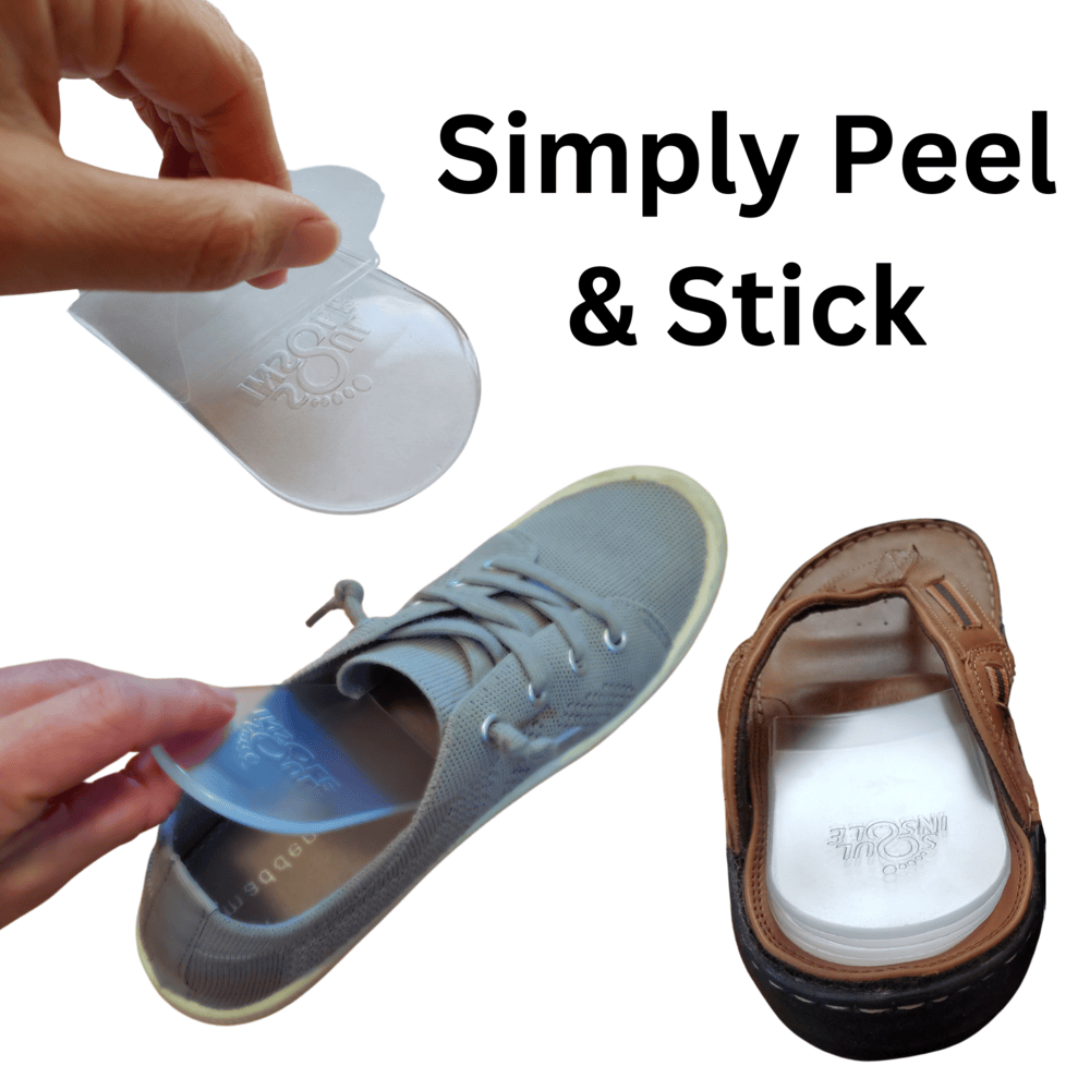 Gel heel cushions from Soul Insole with comfortable heel lift design, ideal for added support and shock absorption.