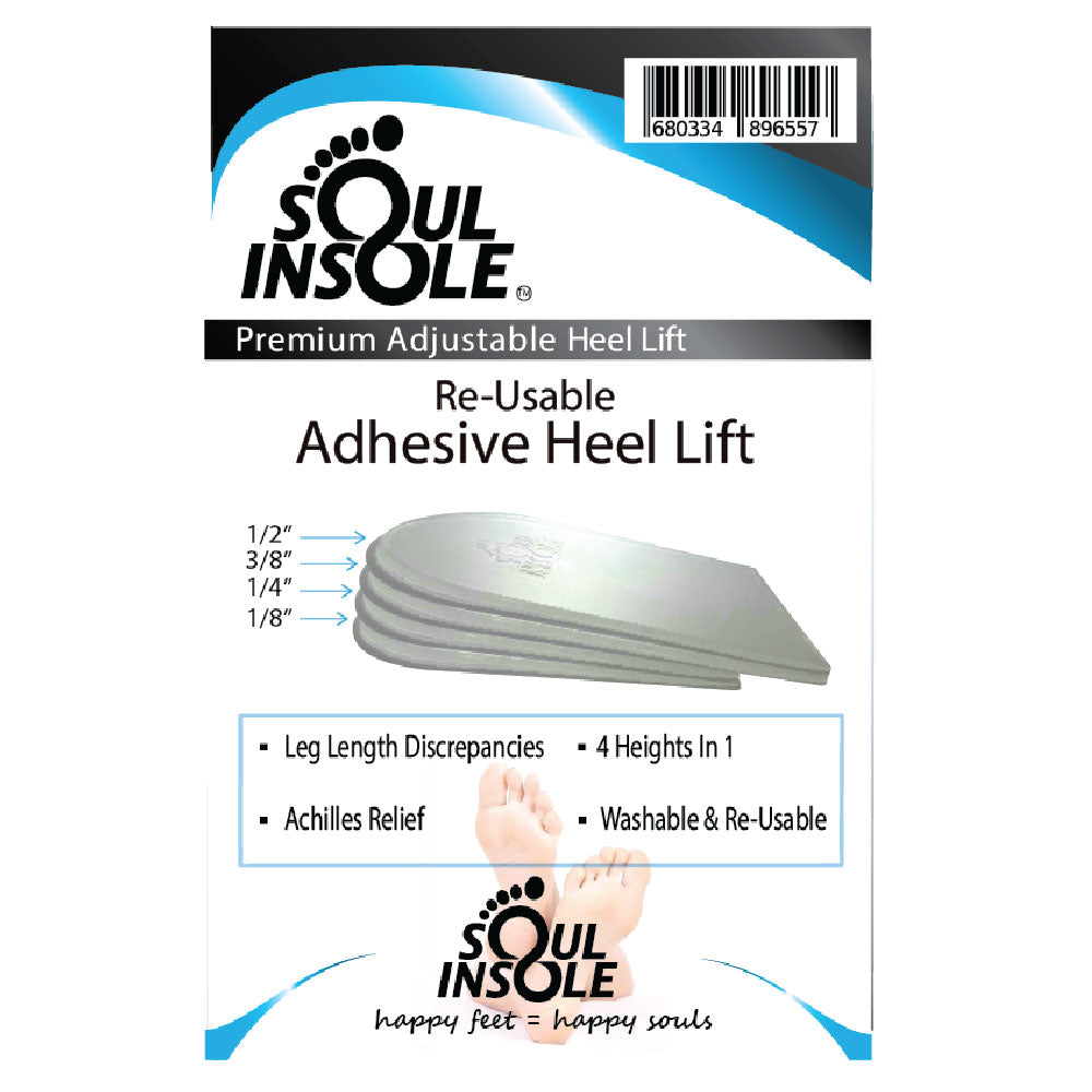 Gel heel cushions from Soul Insole with heel lifts, designed to provide comfort and support for improved foot alignment.