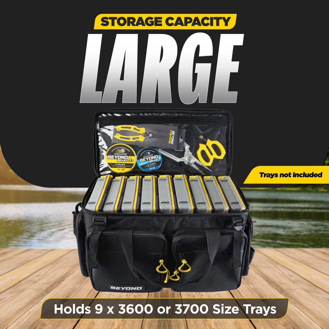 Beyond Braid Fishing Hauler Tackle Bag in large size, featuring multiple compartments and durable material for anglers.