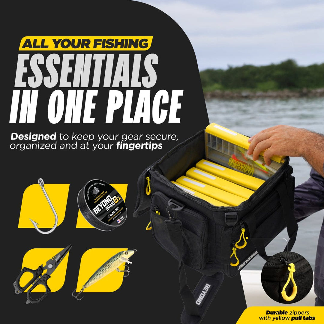 Beyond Braid Fishing Hauler Tackle Bag in medium size, with multiple compartments and durable design for organized fishing gear.