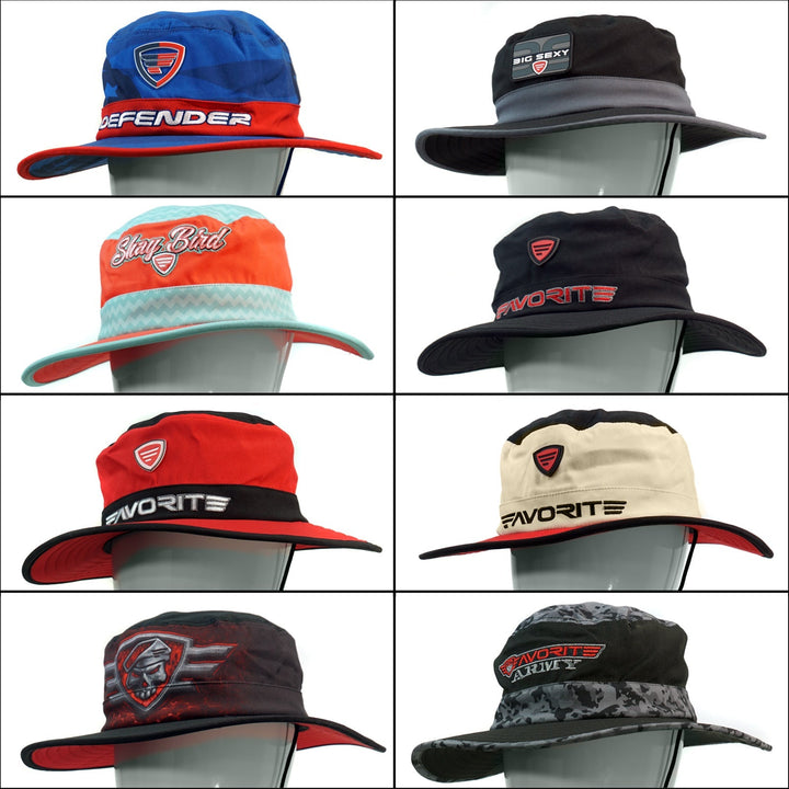Favorite Fishing boonie hat with wide brim and camouflage pattern, designed for sun protection and outdoor activities.